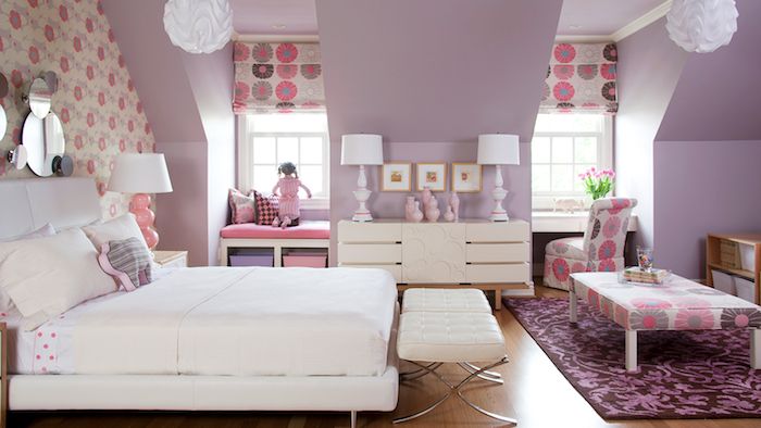 meninas juventude quarto cama de casal idéias de design sutis combinam roxo e branco ou amarelo