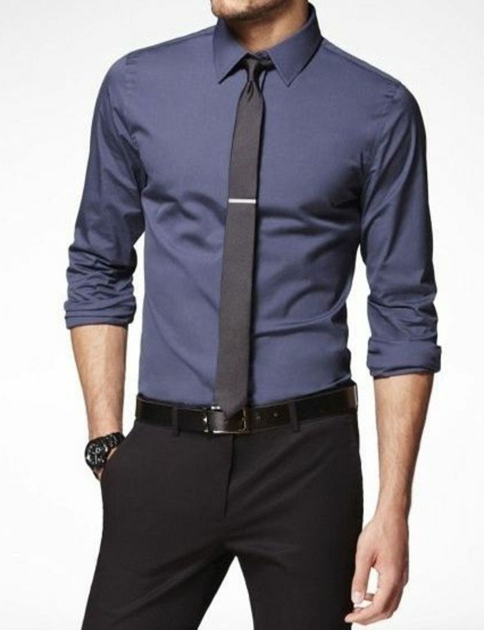 kleskode mørk dress mørk bukser blå skjorte slips med slips pin armbåndsur menn