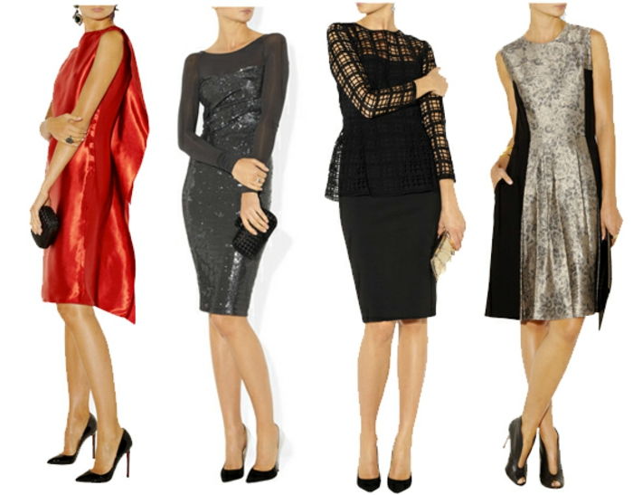 Dress code ženske nosijo ideje za modele in barve štiri primere rdeče sive črne zlate