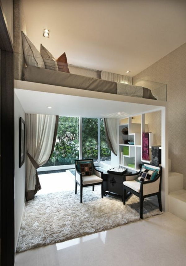 high-bed-in-obývacou efektu full-dizajne