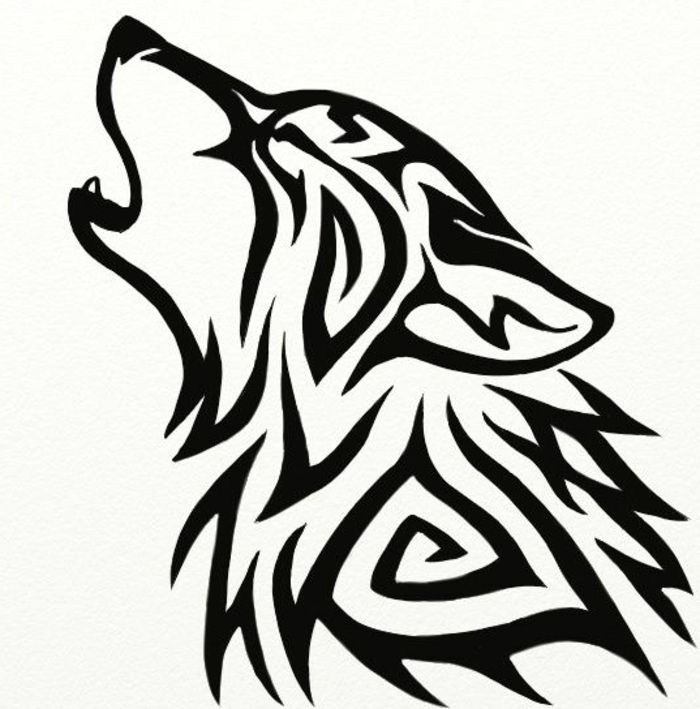 un alt tatuaj de lup lupus negru - lupul tribal, un lup care urla
