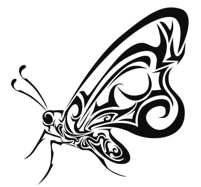 Tu nájdete malý čierny motýľ s dlhými krídlami - jedným z našich obľúbených nápadov na čierne motýľové tetovanie