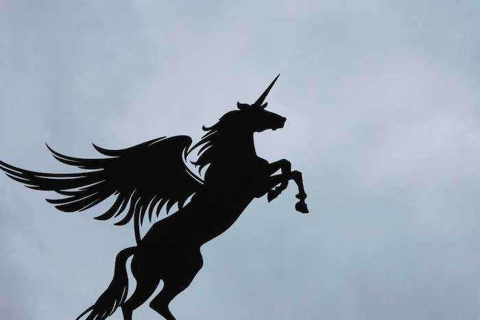 unicorn bilder - en flygande svart enhörning med svarta vingar och ett långt horn