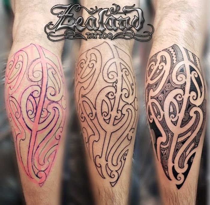 bánleitung - una mano con un grande tatuaggio nero con molti motivi di tatuaggio maori neri