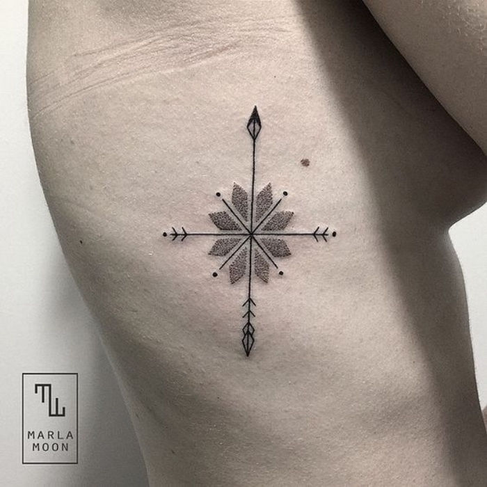 Ideja za malo majhen črni tattoo s črnim kompasom za mlado žensko