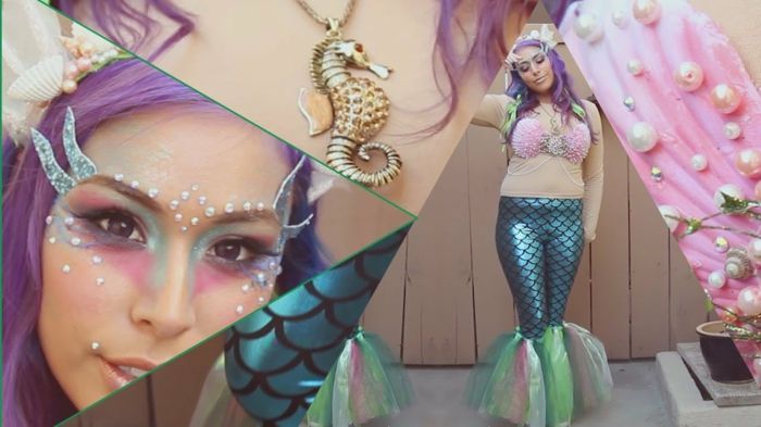 morská víla jednoduché karnevalové kostýmy niektorých častí a make-up