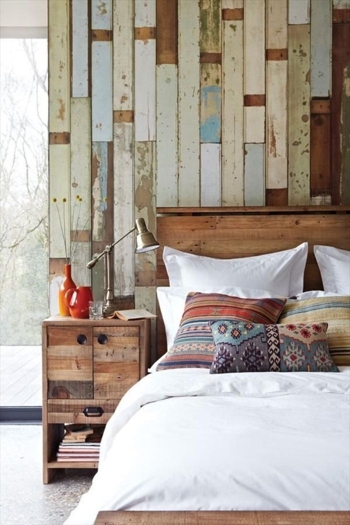 simplu sertar dormitor pat din lemn boho pernă
