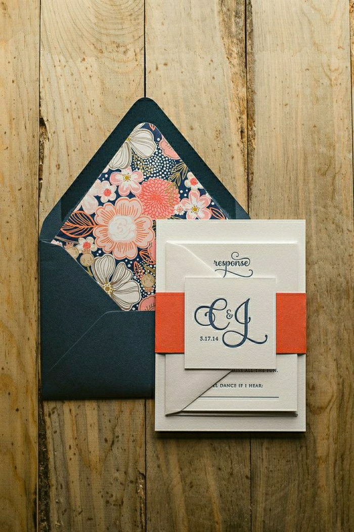 invitasjon-wedding-fine utforming svart-konvolutt blomsterdekorasjoner