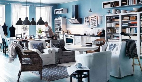 vybavenie tipov pre obývacia izba ikea-dizajn - modré steny
