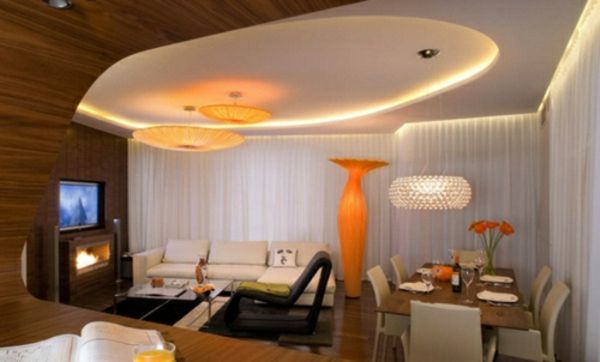 zarif turuncu-akcente-vazo-dolaylı ışıklandırma odalı tavan