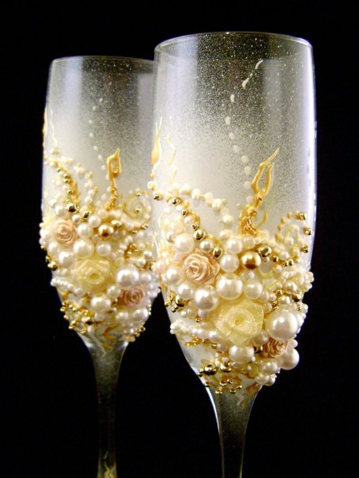 elegantiškas vestuvių akiniai ranka dekoruota rožių Perlas