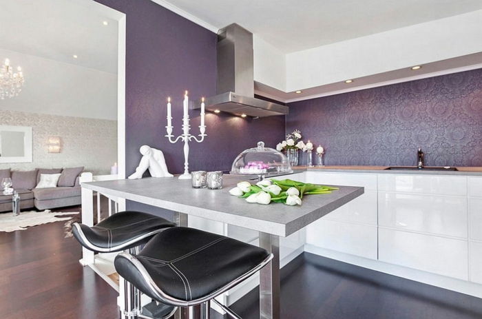 elegant-bucătărie-sufragerie-moderne-mobilier-lalele alb-extravagant-violet-bucătărie monitorului