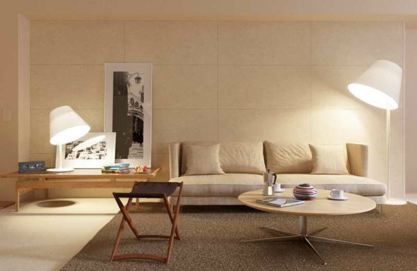 Elegant och elegant väggkonstruktion-med-neutral färg vardagsrum