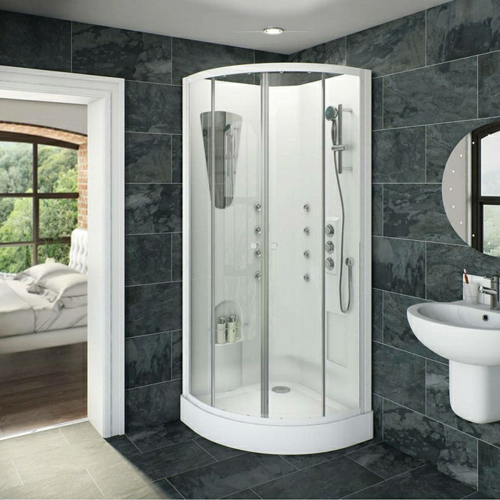 eleganckie białe kabiny prysznicowe łazienka umywalka lustro SYPIALNIA