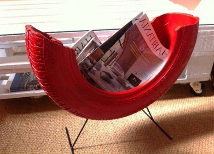 elegant-scaun-in-rosu-folosit anvelope de reciclare cu design modern
