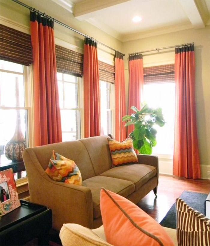 elegant stue interiør moderne-gardiner-for-stue-orange farge