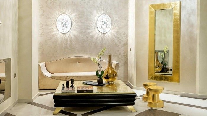 elegant-interiør-beige fargen på veggen-for-stue