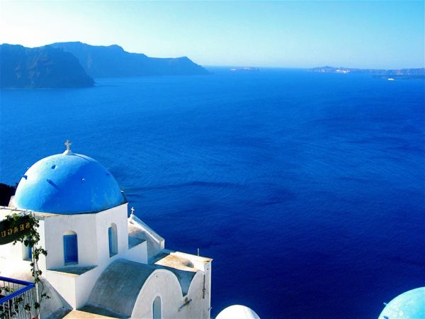 ändlösa blå-in-Santorini-Grekland