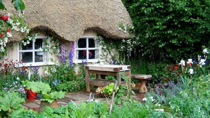 Angleščina Garden Flowers Cottage klopi mize iz masivnega lesa rustikalna