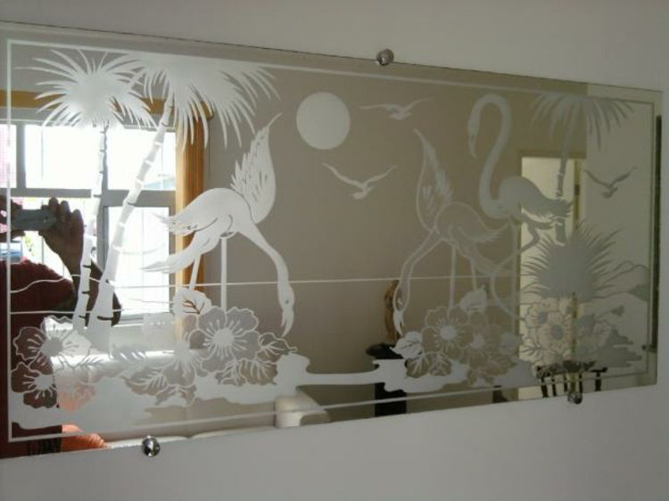 spegel flamingo-deco-dekorerade gjutna-vit-chic-ädel nya moderna palmer-sol-fåglar