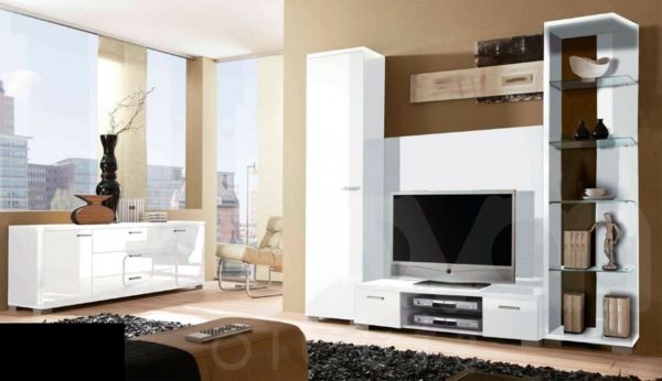 Eksklusiv tv-møbler kreativ stue design med glassvegger