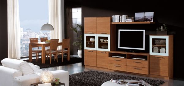 Išskirtinis televizoriaus baldai - svetainė-valgomasis ir svetainė