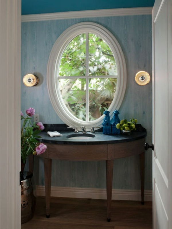 Veggdekorasjon i lyseblå - rund speil