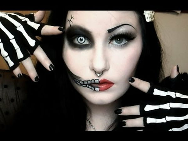 forferdelig-ansikt-make-up-halloween- ung kvinne