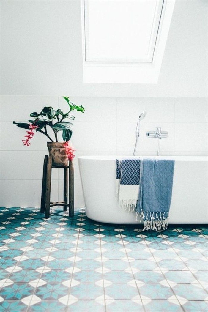 fantastik banyo-ile renkli desenli saksı bitkisi renkli yer karoları banyo