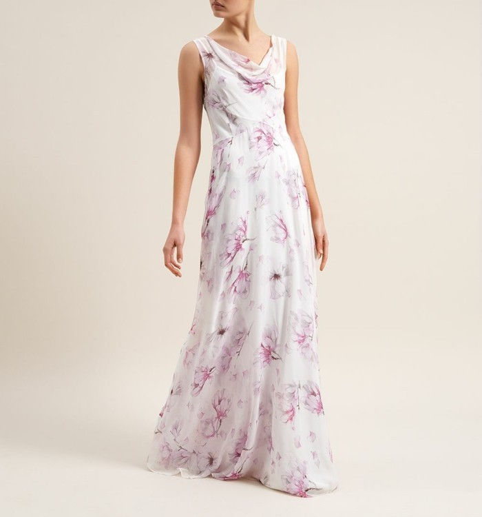 spalva-magnolija-super gražus ilgas-paprastas-suknelė