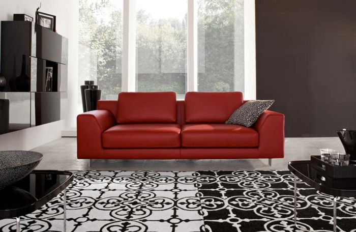 schema de culori-gri-living-modernă-canapea-roșu-culoare-cameră