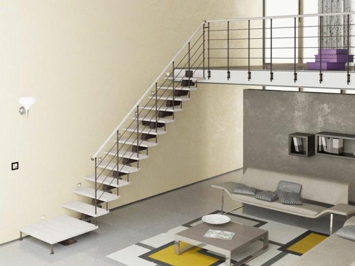 Okrasite z rumenimi ozadji na stopnišču, preprosto oblikovanje pohištva