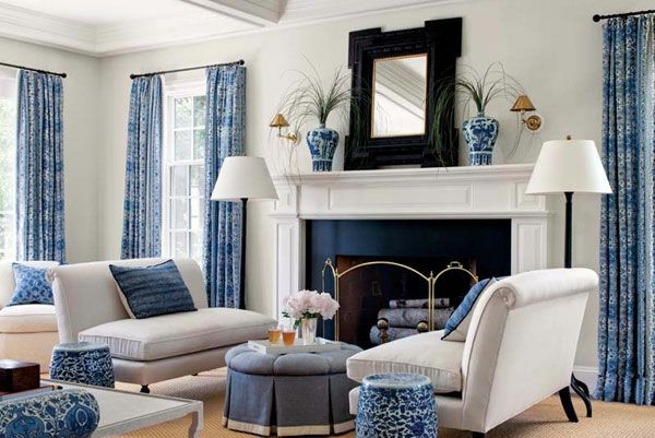 farba nápady pre obývaciu izbu-modro-biela motívy