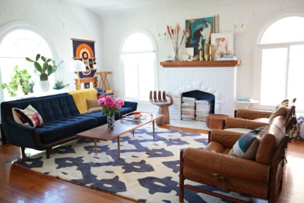 Nové farebné-nápady-pre-obývacej izbe koberec-in-modro-biela