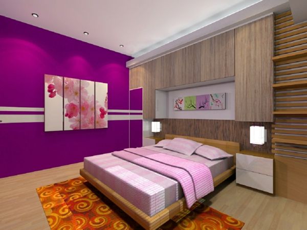 farge-soverom-cyclamen-fargebilde på veggen og fin seng