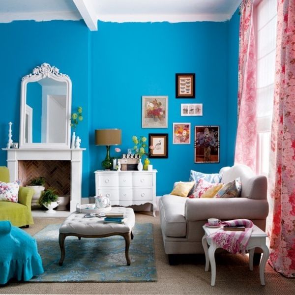 krásne farebné-nápady-obývačka-modro-wall-and-ružové závesy