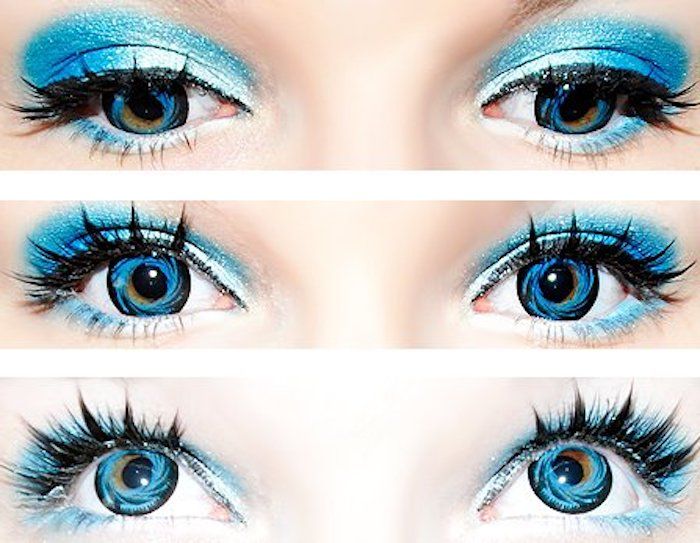 olhos azuis do dia das bruxas que se parecem com a terra, maquiagem glitter azul