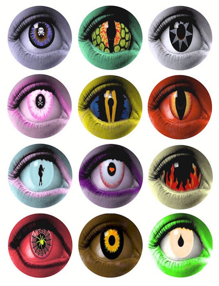 Cadılar Bayramı için boyalı kontakt lensler farklı modelleri