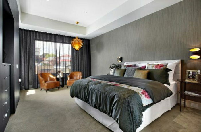renk kombinasyonları duvar yatak odası-parlak ve koyu gri