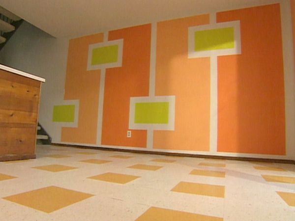 kleurencombinatie ideeën-slaapkamer abrikoos-oranje-groen-wall