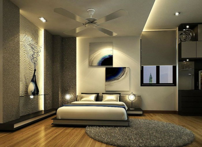 Renk paleti renkli duvar muhteşem yatak odalı modern ışıklandırma