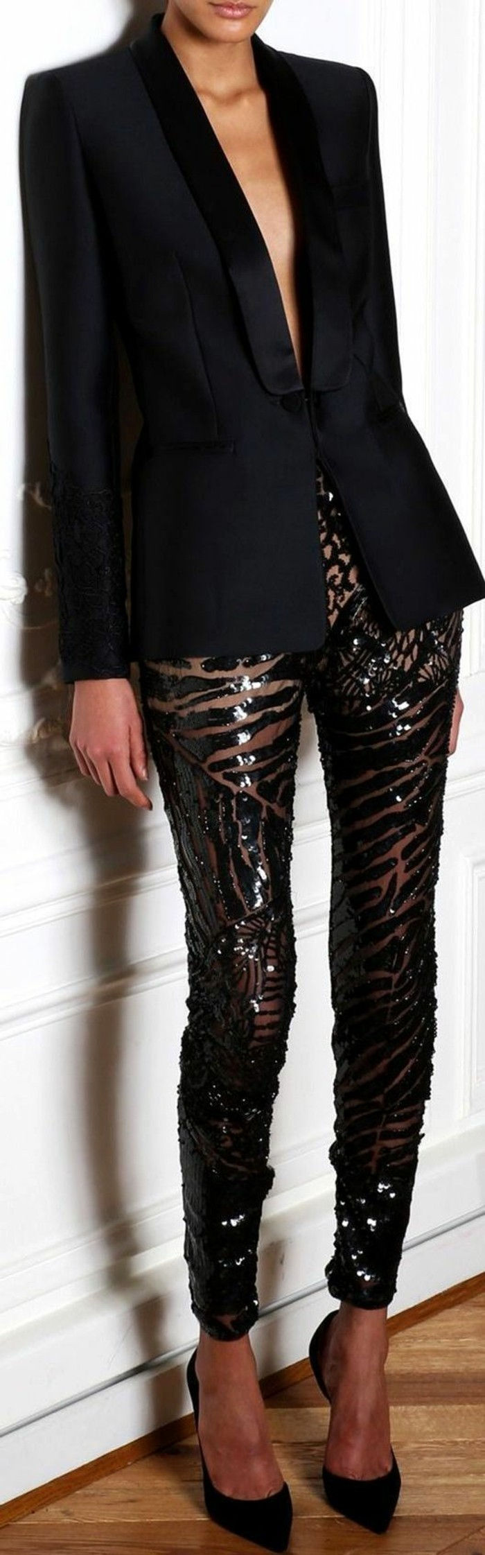 parágrafos festivas glitter-sapatos-com-alta traje black-jaqueta-calça-com-