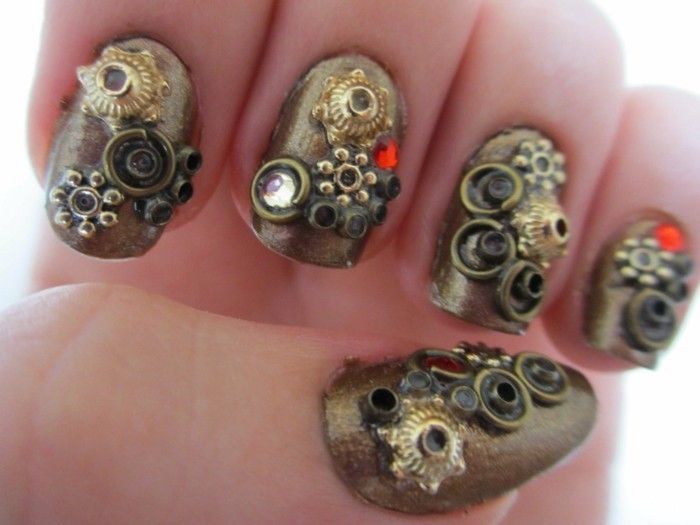 unghie cu sclipici-steampunk cuie-idei interesante unghiile stil unic