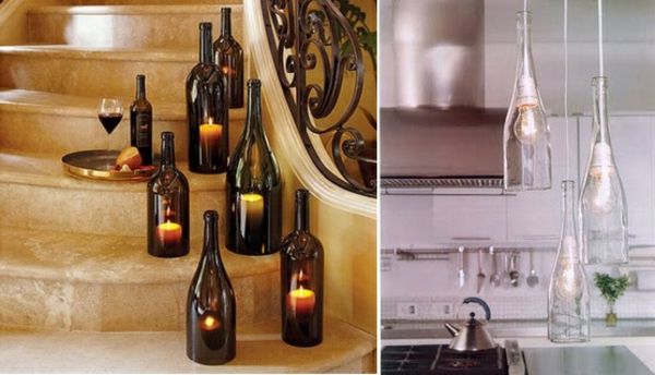 Sviečky v fľašiach - urobte si vlastnú kuchyňu s domácimi závesnými lampami - použite sklenené fľaše znova