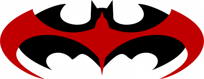 Her finner du to logoer - fra Schumacher-filmen Batman og Robin - en svart batman-logo og en rød robin logo