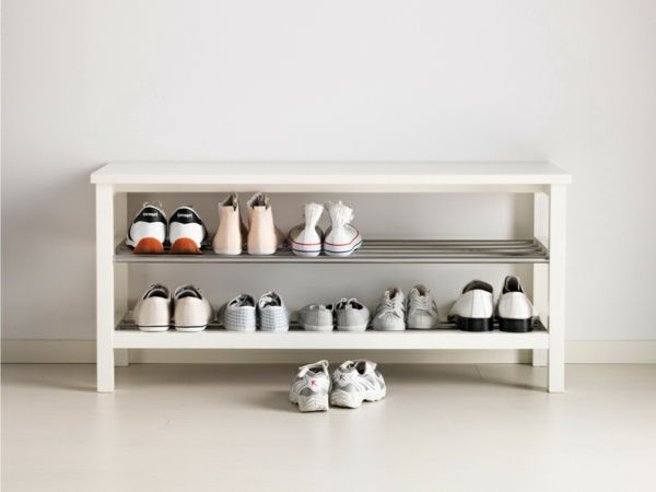 hodnik oblikovanje čevljev omare za shranjevanje-ideje-čevelj čevelj-klopi-bela