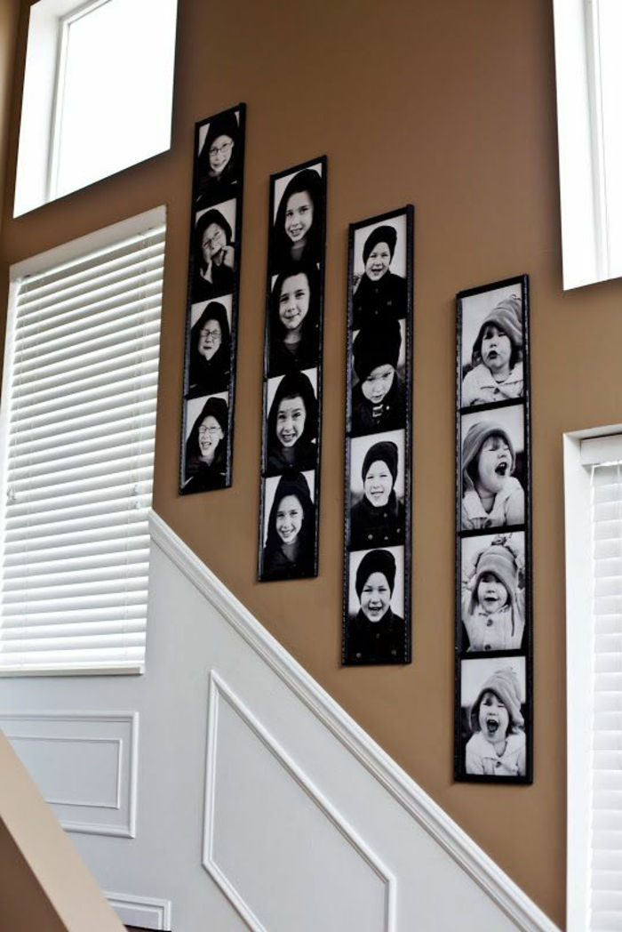 ramme veggen på gangen med svart og hvitt bilder