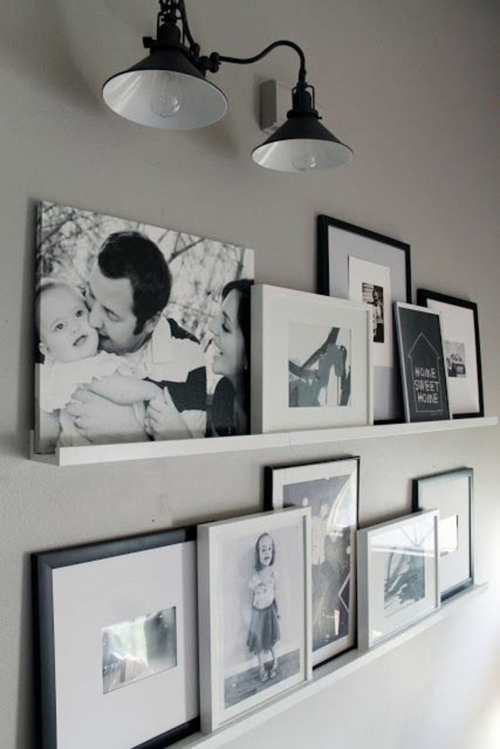 Fotowand-idee-nera-come-famiglia foto-as-shelf lampade