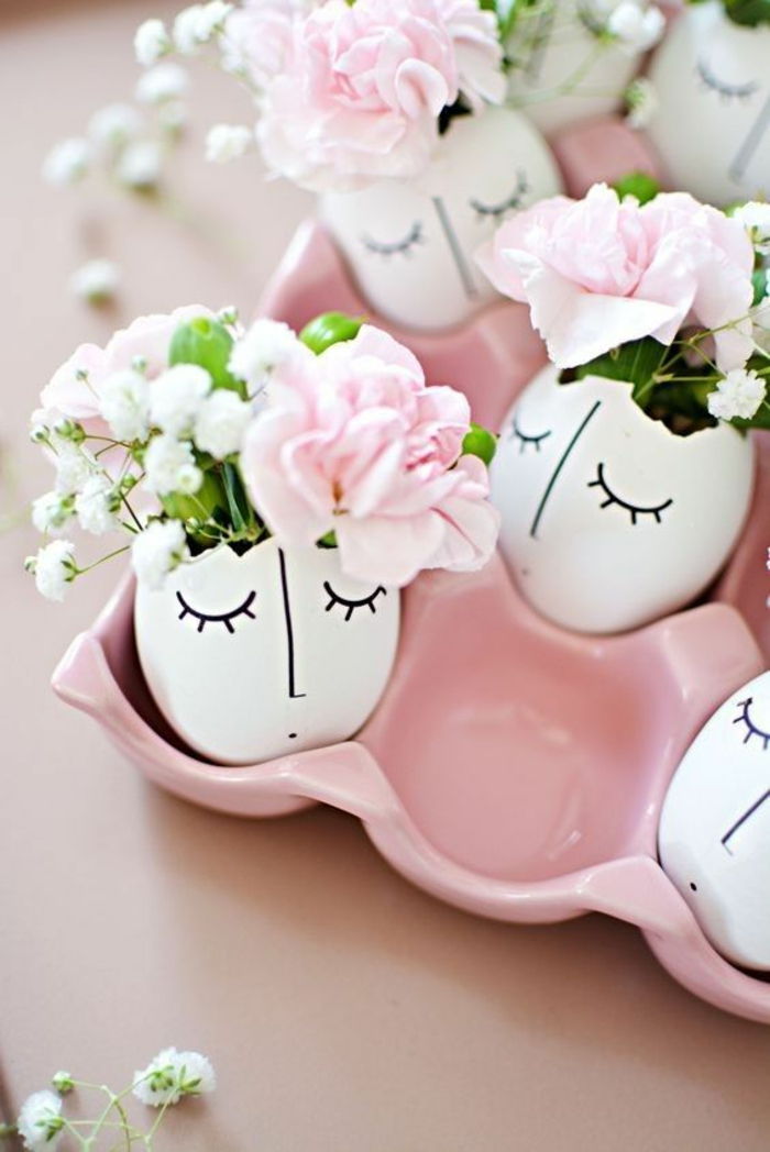 naudoti kiaušinių lukštus kaip vazos, gėlės, stalo dekoravimas, Velykų apdaila
