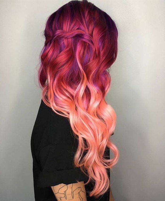 penteados legal, cor do cabelo moderno, cabelo rosa longo